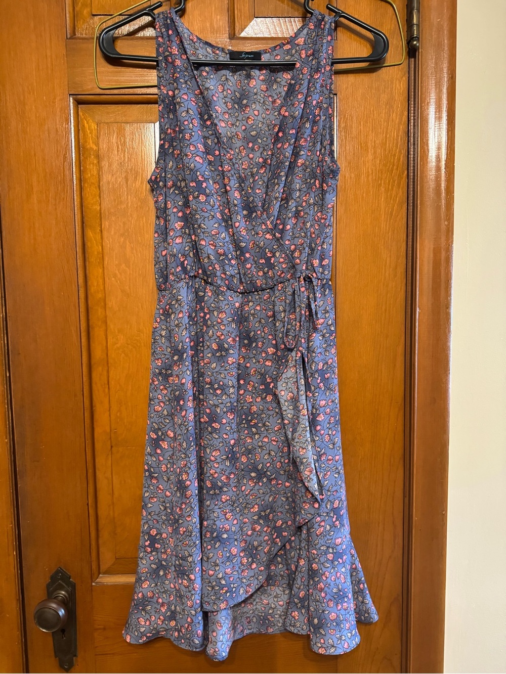Soprano Blue Wrap Dress with Pink Floral Print